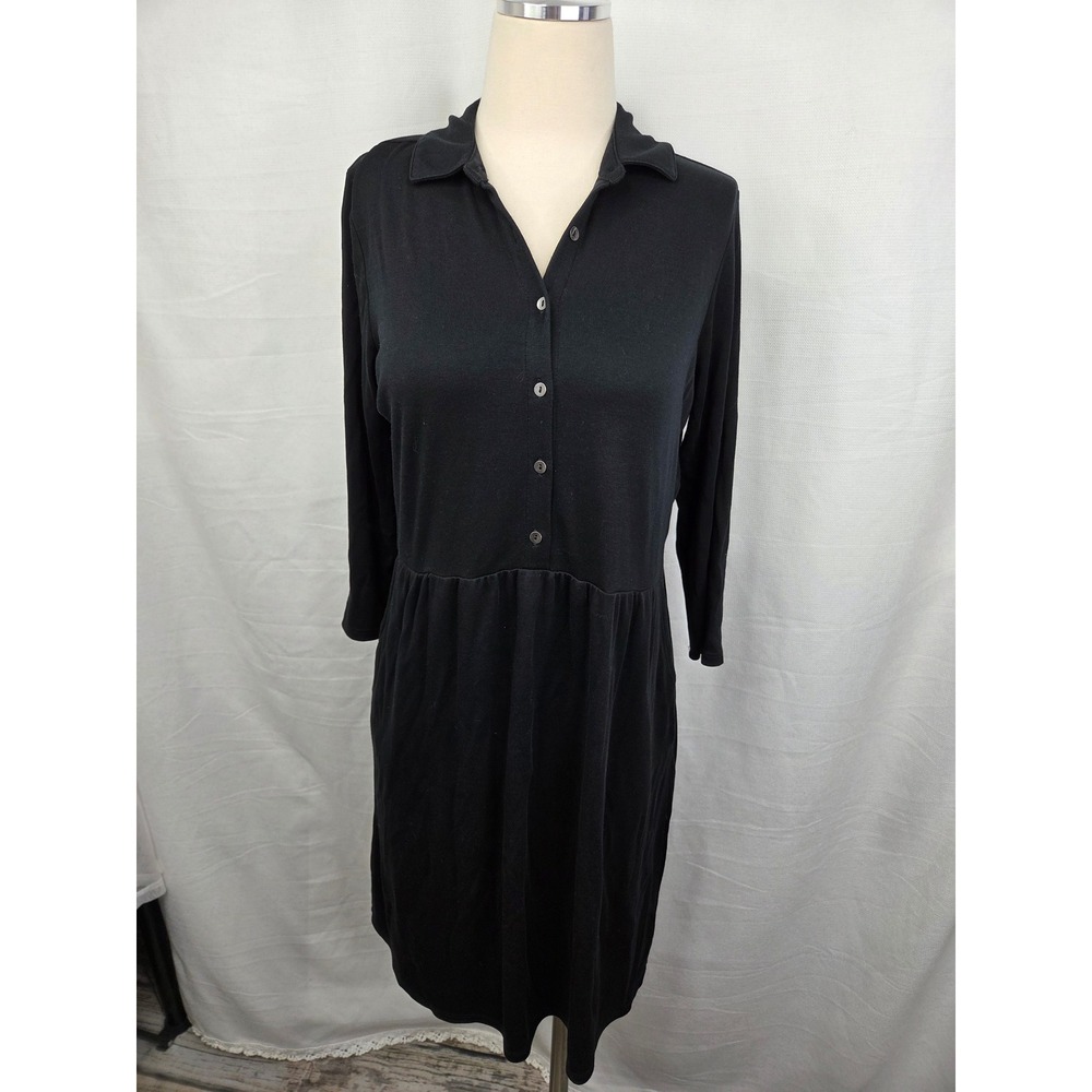 J. Jill Black Cotton Modal Knit Shirt Dress 3/4 Sleeve Pockets Small RN97641